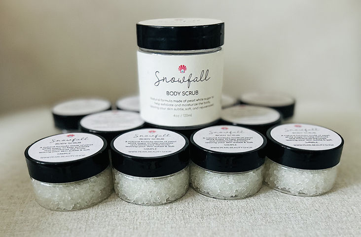 Snowfall body scrub, in jars